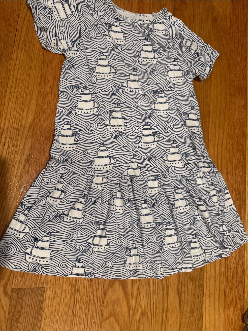 Nautical Boat Print Kids Casual Dress - Blue & White
